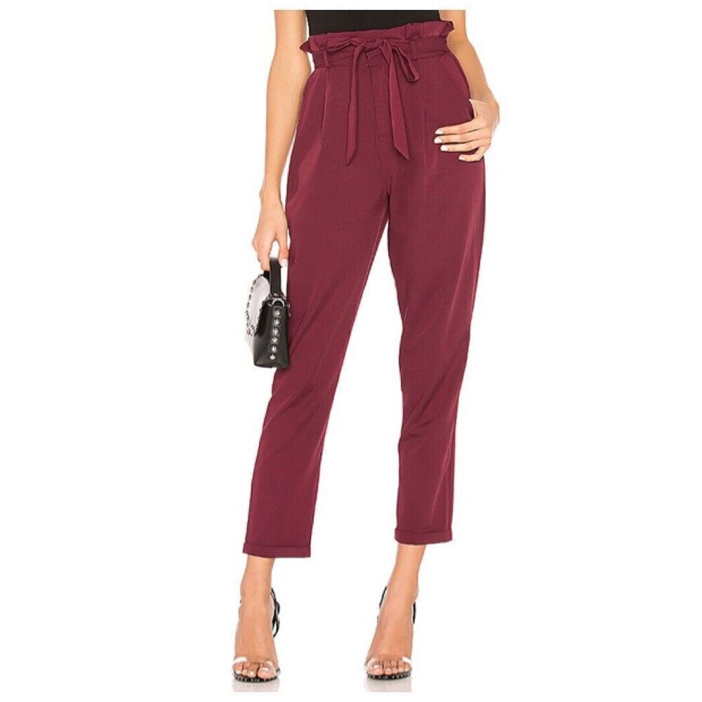 Superdown Lisa Belted Trouser‎ Pants Women’s Small Plum High Rise Office Chic